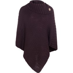 Knit Factory Nicky Gebreide Dames Poncho - Aubergine - One Size - Met opstaande kraag