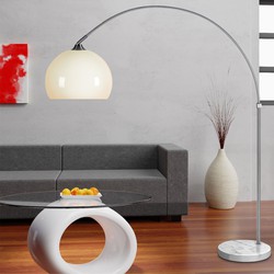 Retro design Booglamp - Staande Vloerlamp - Zilver - Opaalwit