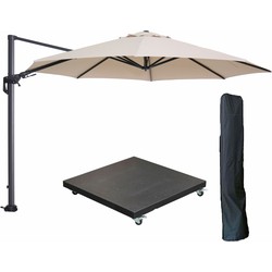 Garden Impressions Hawaii zweefparasol Ø350 cm carbon black / ecru met 90kg verrijdbare parasolvoet en parasolhoes