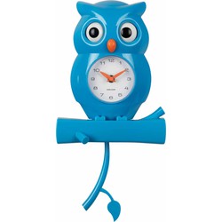 Wandklok Owl Pendulum - Blauw - 20x8.5x37.5cm