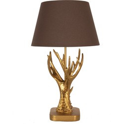 Clayre & Eef Tafellamp  Ø 35x59 cm  Goudkleurig Bruin Polyresin Bureaulamp