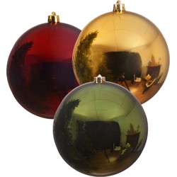 3x stuks grote kerstballen van 20 cm glans van kunststof groen goud en rood - Kerstbal