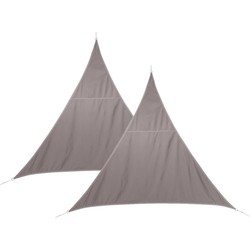 Set van 2x stuks polyester schaduwdoek/zonnescherm Curacao driehoek taupe 2 x 2 x 2 meter - Schaduwdoeken