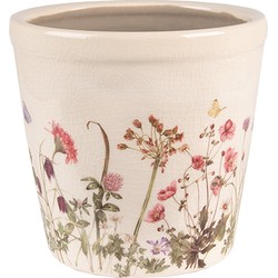 Clayre & Eef Bloempot  Ø 14x13 cm Roze Beige Keramiek Bloemen Bloempot binnen