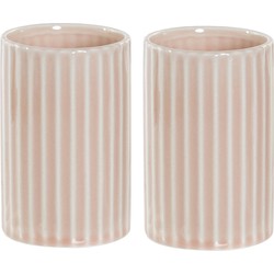 Set van 2x stuks badkamer bekers/tandenborstelhouders roze keramiek 12 cm - Tandenborstelhouders