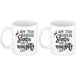 Set van 2x stuks I am the reason Santa has a naughty list cadeau mokken/bekers Kerstmis 300 ml - Bekers