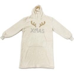 Geen merk X-MAS - Oversized Hoodie - 70x110 cm - Hoodie & deken in één - extra grote trui met capuchon - Pristine - beige - Dutch Decor Limited Collection