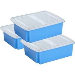 Sunware set van 3x opslagboxen kunststof 17 liter blauw 45 x 36 x 14 cm met deksel - Opbergbox
