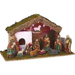 Feeric lights & Christmas Kerstal - met figuren - verlicht - L46 x B17 x H25 cm - op batterij - Kerststallen