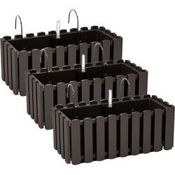 Prosperplast Plantenbak - 3x - kunststof - 38 cm - antraciet - Plantenpotten