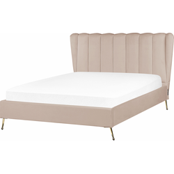 Beliani MIRIBEL - Tweepersoonsbed-Beige-Fluweel