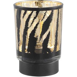 PTMD Maudy Theelicht Zebra LED - H12,5 x Ø9 cm - Glas - Zwart/goud