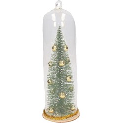Kerst hangdecoratie glazen stolp met groen/gouden kerstboom 22 cm - Kersthangers