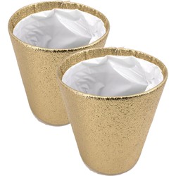 2x stuks bloempotten kunststof manden in glitter goud 15 x 14 cm - Plantenpotten