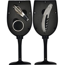 Decopatent® 4-Delige Luxe Wijnset in Wijnglas vorm - Wijn fles accessoires Set - Wine tools - Wijn Kurken trekker - In Luxe Wijnglas opbergbox - Cadeau set