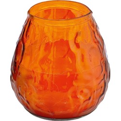 Windlicht kaars - oranje - 48 branduren - Glas - 10 x 10 cm - Terraskaarsen/tuinkaars - buitenkaarsen