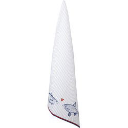 Clayre & Eef Theedoek 50x70 cm Wit Blauw Katoen Vissen