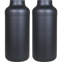 Set van 2x bloemenvazen - mat zwart glas - H35 x D15 cm - Vazen