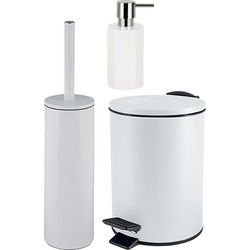 Spirella Badkamer accessoires set - WC-borstel/pedaalemmer/zeeppompje - ivoor wit - Badkameraccessoireset