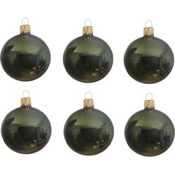 6x Glazen kerstballen glans donkergroen 8 cm kerstboom versiering/decoratie - Kerstbal