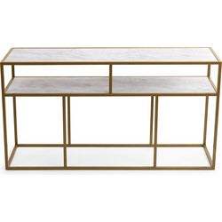 Stalux Side-table 'Teun' 150cm, kleur goud / wit marmer