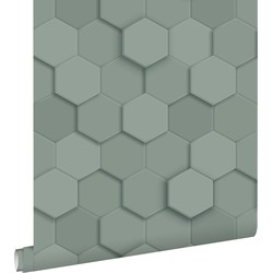 ESTAhome behang 3d hexagon motief vergrijsd groen - 50 x 900 cm - 139444