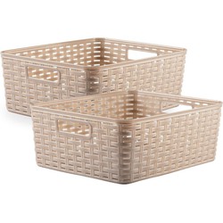 5x stuks rotan gevlochten opbergmand/opbergbox kunststof - Taupe - 28 x 36 x 13.5 cm - Opbergbox