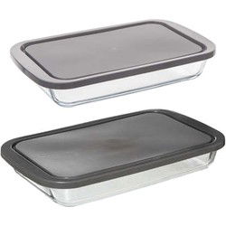 Ovenschalen met deksel 2-delige set - borosilicaat glas - rechthoek - 1.6 en 2.2 Liter - Ovenschalen