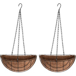 3x stuks metalen hanging baskets / plantenbakken halfrond zwart met ketting 37 cm - hangende bloemen - Plantenbakken