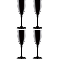 Set van 4x stuks champagneglazen/prosecco flutes zwart 150 ml van onbreekbaar kunststof - Champagneglazen