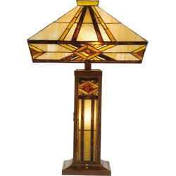 LumiLamp Tiffany Tafellamp  42x42x71 cm Beige Bruin Glas Tiffany Bureaulamp