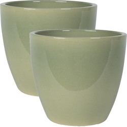 2x stuks plantenpot/bloempot in een strakke Scandinavische look mosgroen Dia 33 cm en Hoogte 28 cm - Plantenpotten