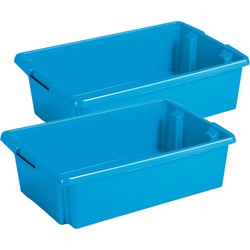 Sunware Opslagbox - 4 stuks - kunststof 30 liter blauw 59 x 39 x 17 cm - Opbergbox