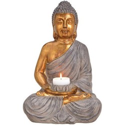 Groot Boeddha waxinelicht houder bruin/goud 41 cm - Beeldjes