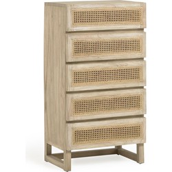 Kave Home - Kast met 5 laden Rexit van massief mindihout en fineer met rotan 60 x 113 cm