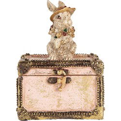 Clayre & Eef Decoratie Beeld Konijn Beige Roze Kunststof