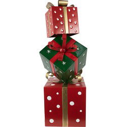 Clayre & Eef Kerstdecoratie Cadeau 42x36x92 cm Rood Groen Metaal