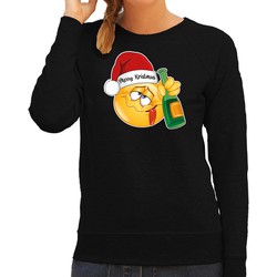 Bellatio Decorations foute kersttrui/sweater dames - Dronken - zwart - Merry Kristmus S - kerst truien
