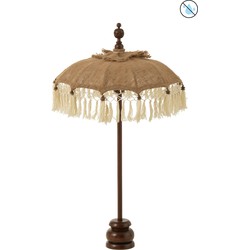 J-line - Parasol Kwast+voet Jute/hout Beige/wit Small - 52x52x87cm