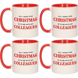 Set van 4x stuks mokken / bekers All I want for Christmas is to be with my colleagues 300 ml - Bekers