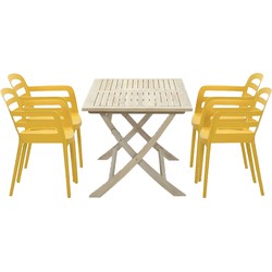 Garden Impressions Mira tuinset 5-delig oker geel - Keys vouwtafel 140x80xH72