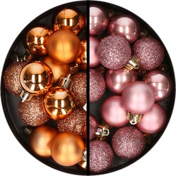 34x stuks kunststof kerstballen koper en velvet roze 3 cm - Kerstbal