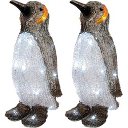Set van 2x stuks kerstverlichting pinguin met LED licht 33 cm - kerstverlichting figuur