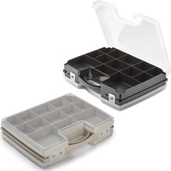 Forte Plastics - 4x Opberg vakjes doos/Sorteerbox - 21-vaks kunststof - 28 x 21 x 6 cm - zwart/taupe - Opbergbox
