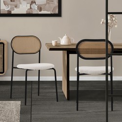 Eetkamerstoel set van 2 beige tot 120 kg rotan rugleuning ML-Design