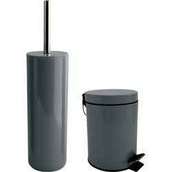 MSV Toiletborstel in houder/pedaalemmer set Moods - metaal/kunststof - donkergrijs - Badkameraccessoireset