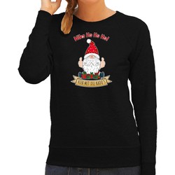 Bellatio Decorations foute kersttrui/sweater dames - Kado Gnoom - zwart - Kerst kabouter XS - kerst truien
