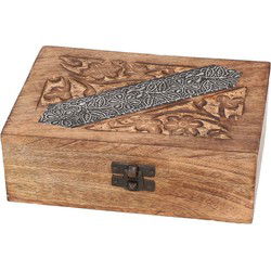 Houten sieradenkistje/opbergkistje - 17 x 13 cm - Vintage - Brocante - Sieradendozen