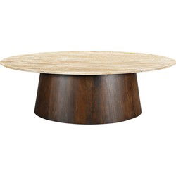 Livingfurn - Salontafel Valentino Oval 120cm - Mangohout / Travertin