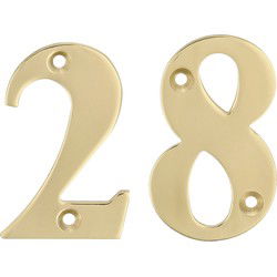AMIG Huisnummer 28 - massief messing - 5cm - incl. bijpassende schroeven - gepolijst - goudkleur - Huisnummers